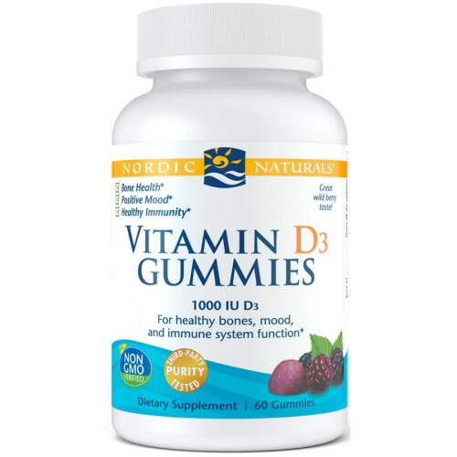 Nordic Naturals Vitamiini D3 -Makeiset, Wild Berry, 25 mcg (1,000 IU), 60 Makeista