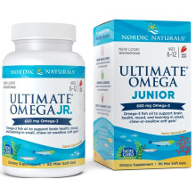 Nordic Naturals, Ultimate Omega Junior, Ålder 6+, Hallon, 680 mg, 90 Mini Soft Gel (340 mg per Soft Gel)