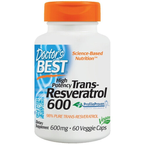 Doctor's Best, Υψηλής Πυκνότητας Trans-Resveratrol 600, 600 mg, 60 Βοτανογενή Φιάλες