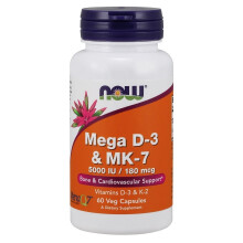 NOW Foods, Mega D-3 & MK-7, 5 000 IU / 180 mcg, 60 kapszula