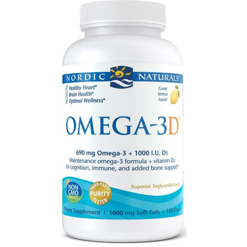 Nordic Naturals Nordic Naturals, Ωμέγα-3D, Μεγάλη Λεμόνι, 120 Μυαγδούλι