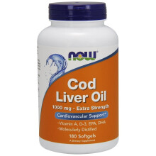 Codleveroljor från NOW Foods, 1 000 mg, 180 mjuka kapslar