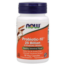 (30 Veg Capsules) NOW Probiotic-10 25 Billion Veg Capsules - 10 Strains with FOS Prebiotic