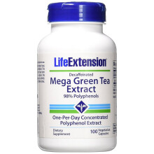 Life Extension Mega grönt teextrakt 98% polyfenoler - 100 Vcaps, en per dag koncentrerad antioxidant med låg koffein