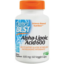 Doctor's Best Alpha-Lipoic Acid 600 underst?tter antioxidantfunktion og glyk?miske balancer Ikke-GMO glutenfri vegansk sojafri 600 mg 60 gr?ntsag