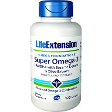 Life Extension, Super Omega-3, EPA/DHA fiskolja, Sesam lignaner & olivolja, 120 mjuka gel
