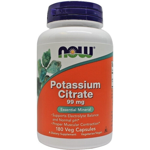NOW Foods Citrato de Potasio, 99 mg, 180 Cápsulas Veg