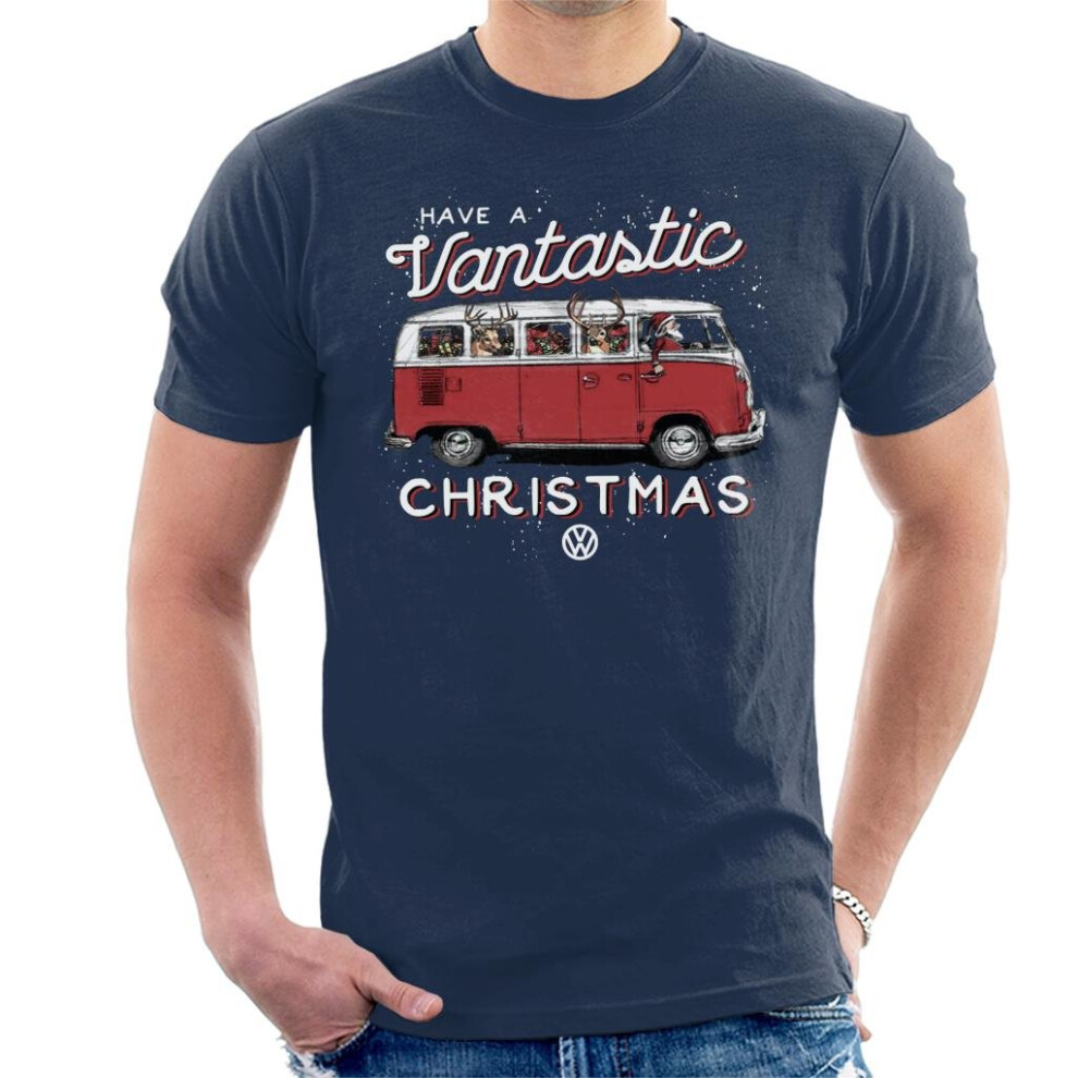 (Large, Navy Blue) Volkswagen Have A Vantastic Christmas Camper Men's T-Shirt