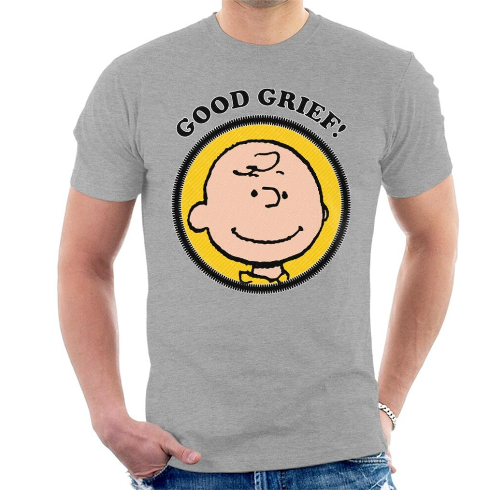 (2XL, Heather Grey) Peanuts Charlie Brown Good Grief Men's T-Shirt