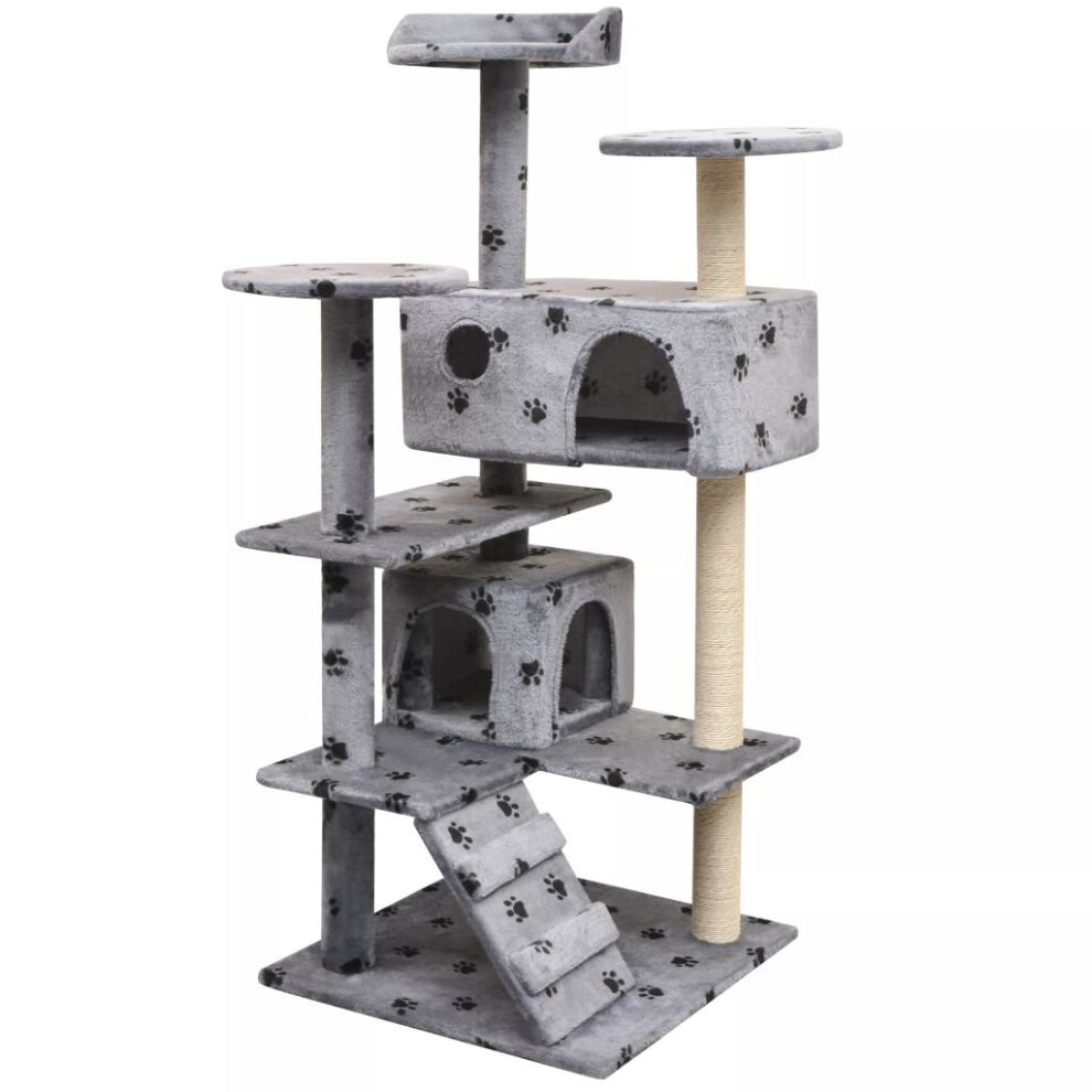 vidaXL Cat Tree with Sisal Scratching Posts 125 cm Paw Prints Grey Play Tower