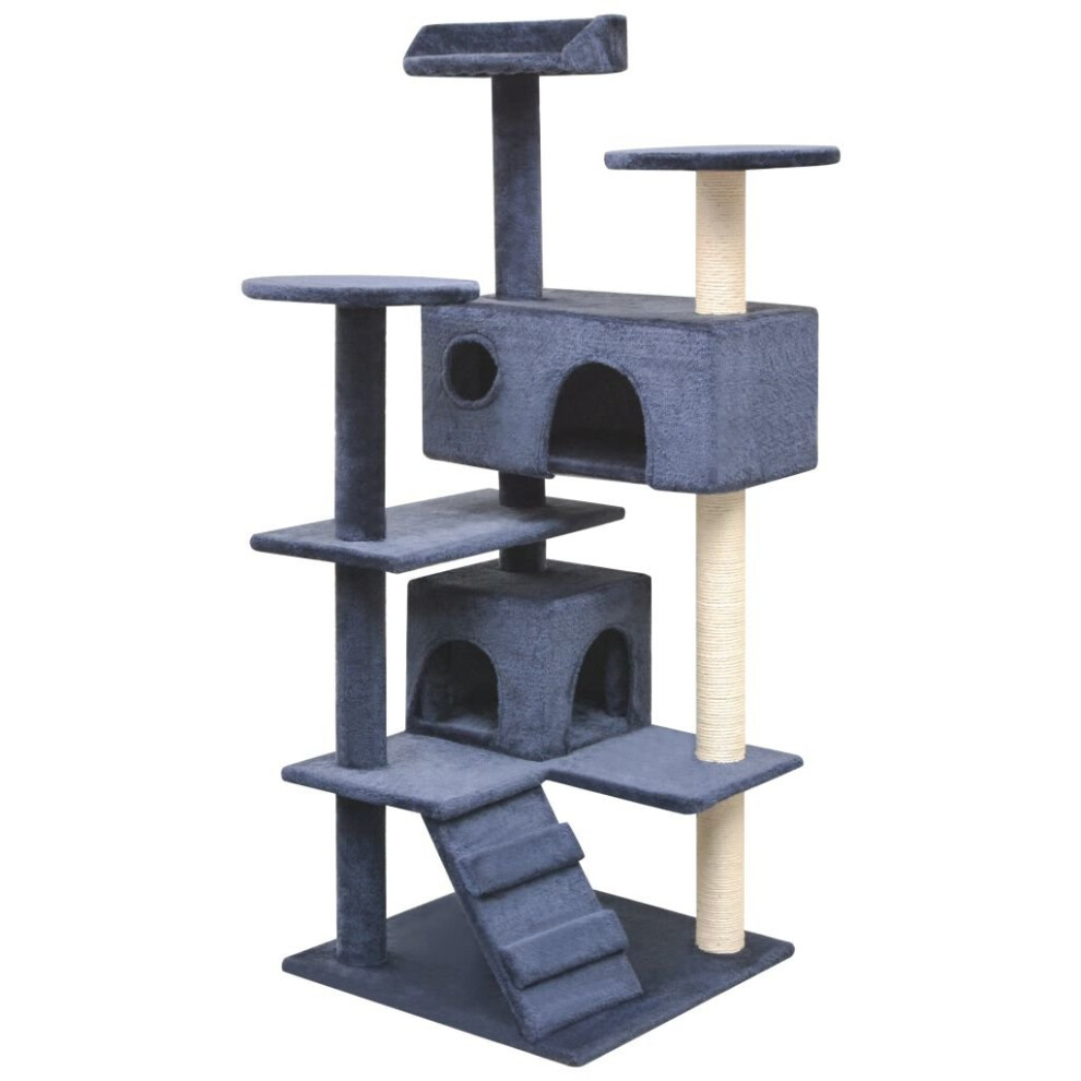 vidaXL Cat Tree Playhouse Condo with Sisal Scratching Posts 125 cm Dark Blue