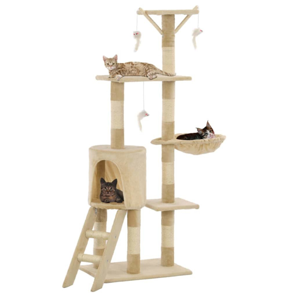vidaXL Cat Tree with Sisal Scratching Posts 138cm Beige Kitten Furniture Tower