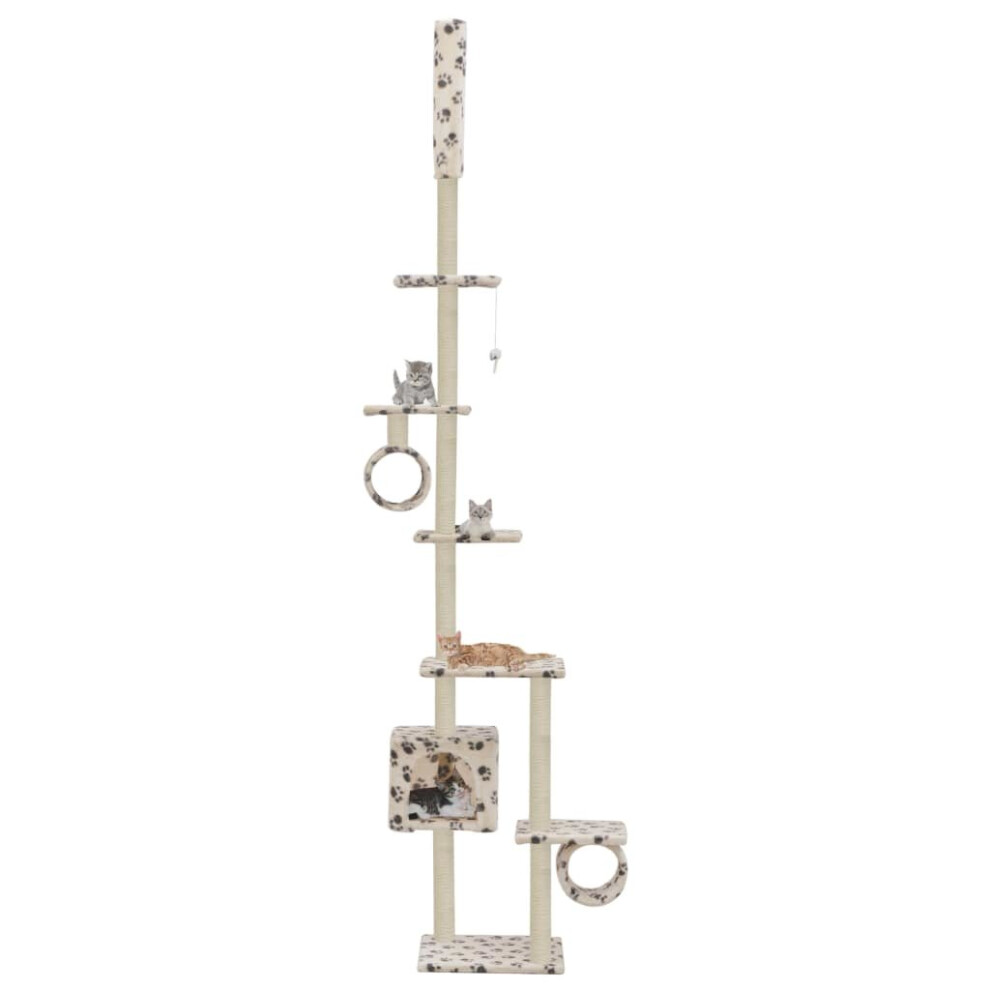 Vidaxl Cat Tree With Sisal Scratching Posts 260Cm Beige Paw Prints Playhouse