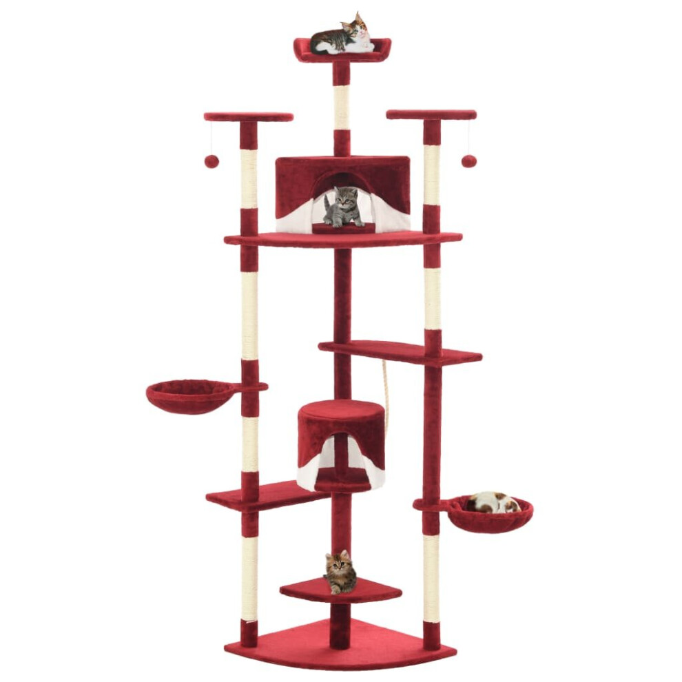 vidaXL Cat Tree with Sisal Scratching Posts 203cm Red and White Playhouse