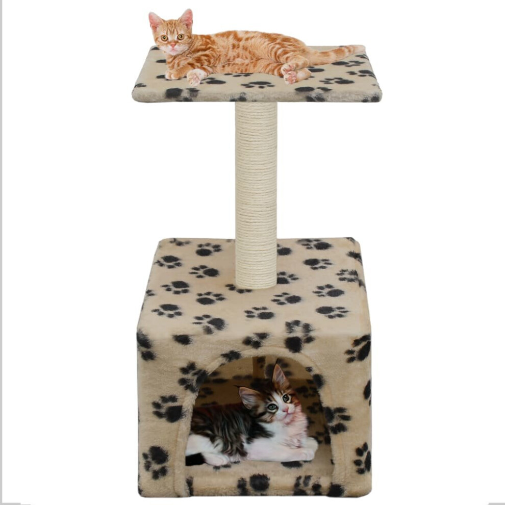 vidaXL Cat Tree with Sisal Scratching Post 55cm Beige Paw Print Kitten Tower