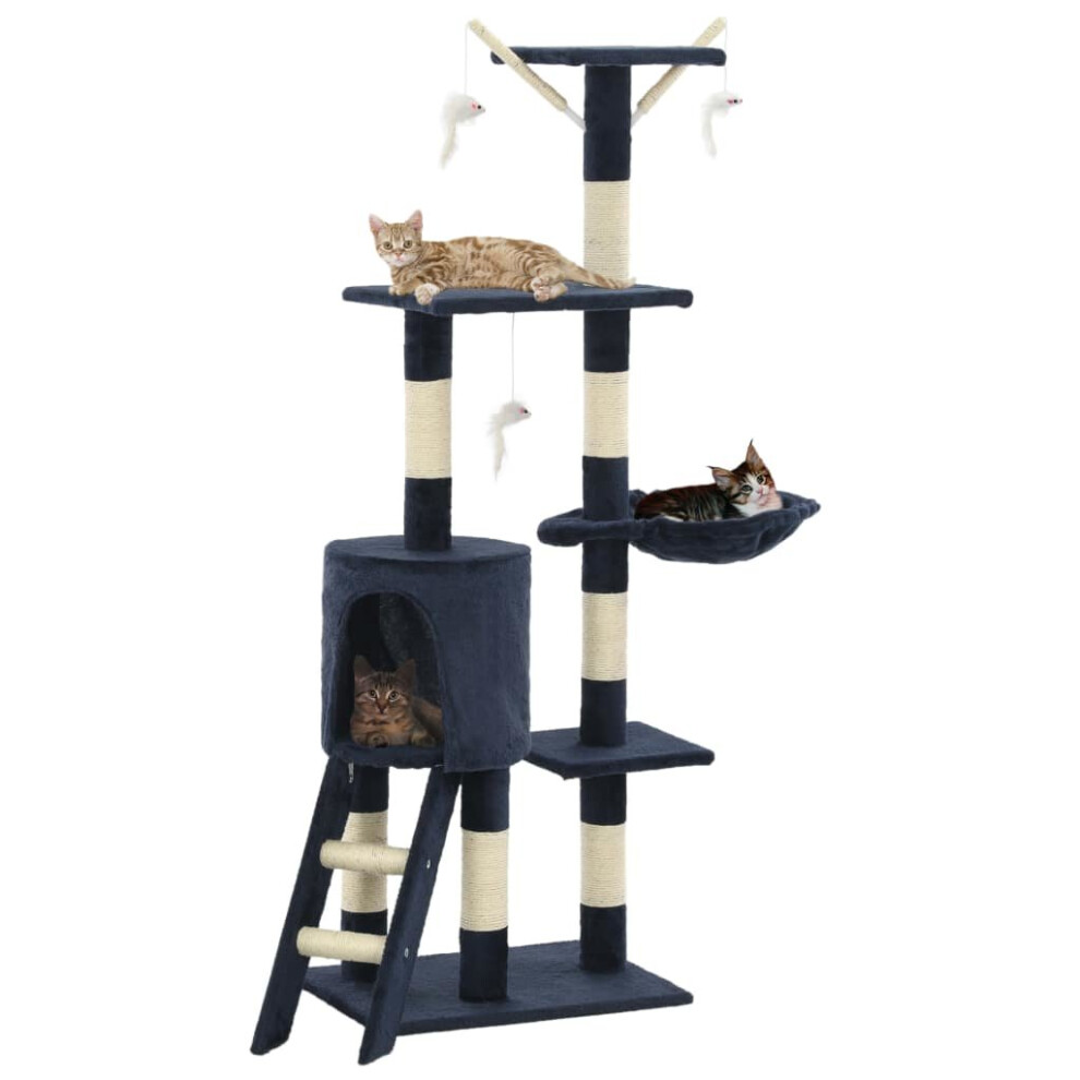 Vidaxl Cat Tree With Sisal Scratching Posts 138Cm Dark Blue Kitten Play Tower