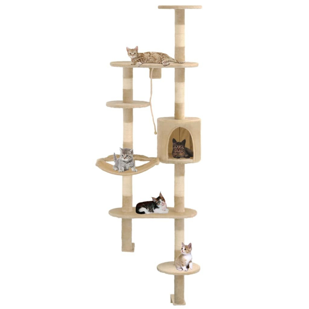 vidaXL Cat Tree with Sisal Scratching Posts Wall Mounted 194cm Beige Kitten