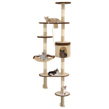 vidaXL Cat Tree with Sisal Scratching Posts Wall Mounted 194cm Beige and Brown
