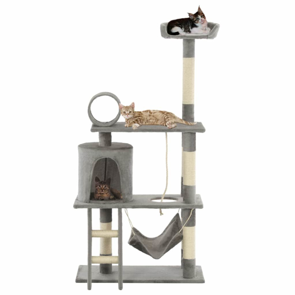 vidaXL Cat Tree with Sisal Scratching Posts 140cm Grey Kitten Furniture Tower