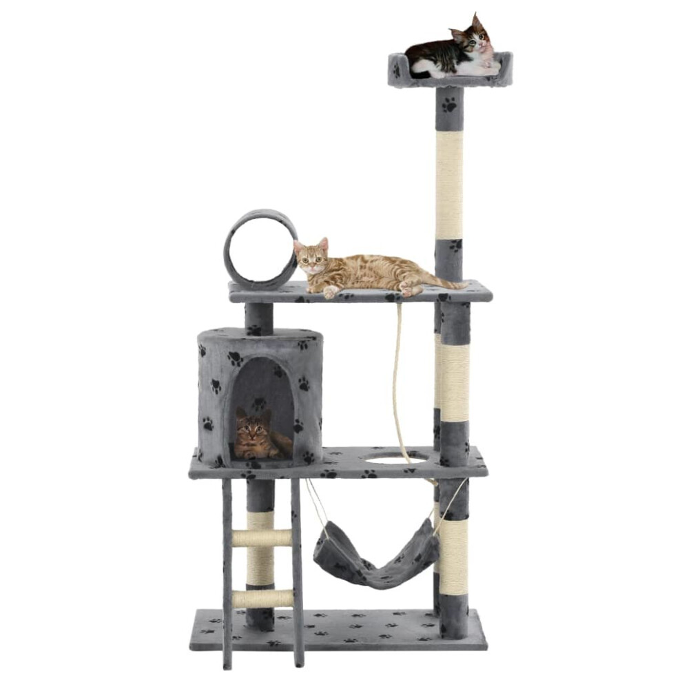 vidaXL Cat Tree with Sisal Scratching Posts 140cm Grey Paw Prints Play Tower