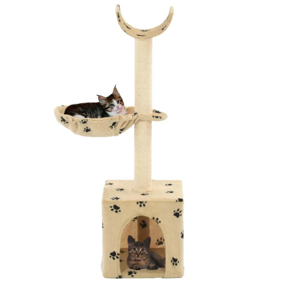 vidaXL Cat Tree with Sisal Scratching Posts 105cm Paw Prints Beige Play Tower