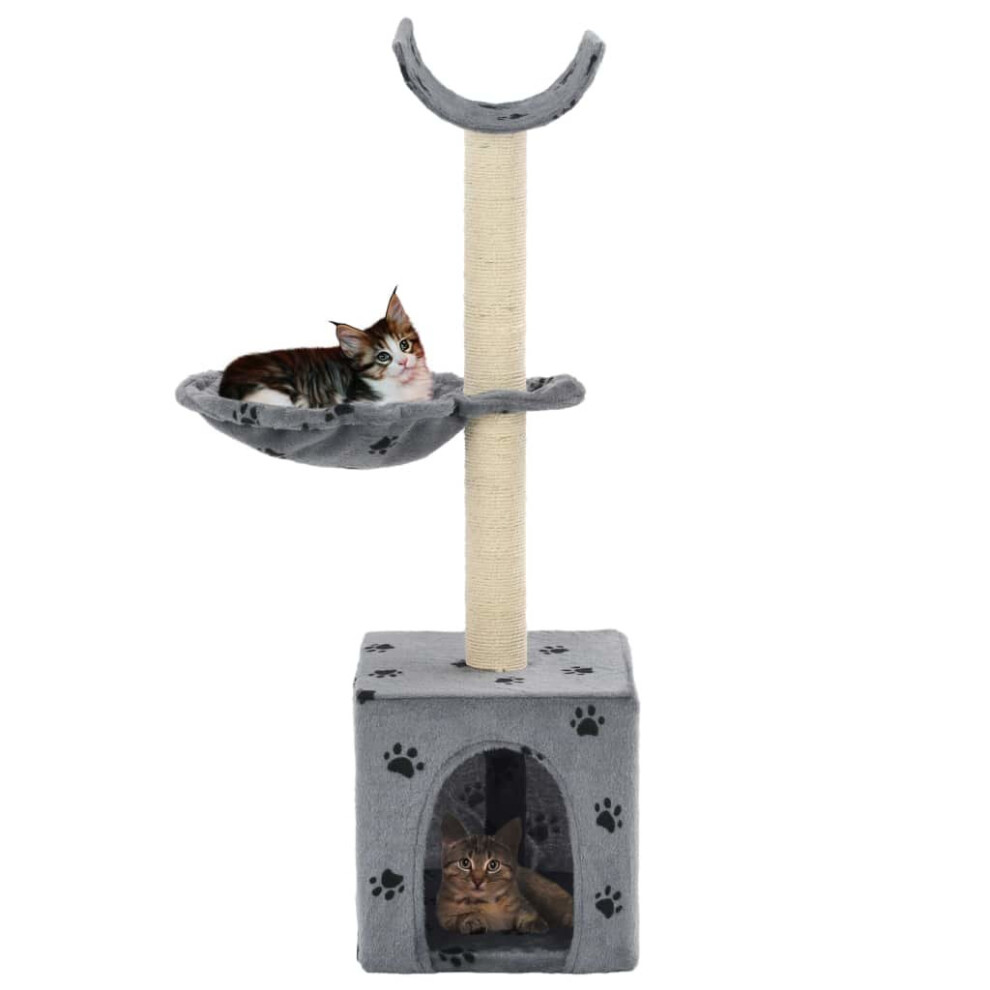 vidaXL Cat Tree with Sisal Scratching Posts 105cm Paw Prints Grey Play Tower