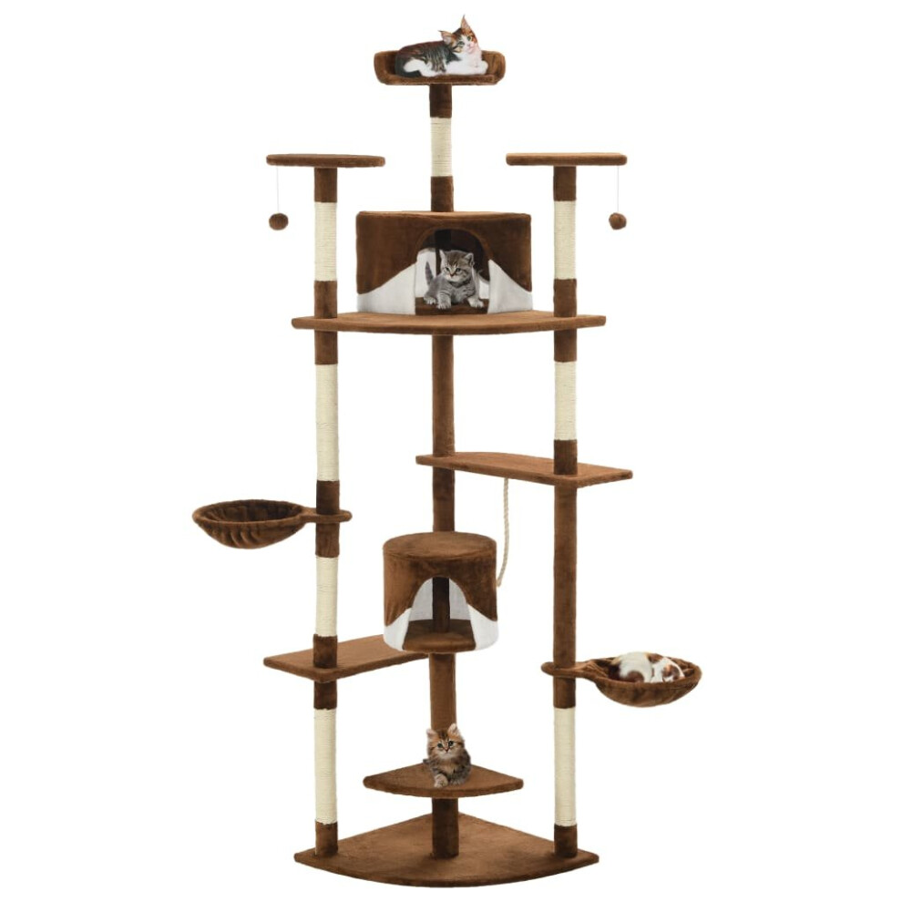 vidaXL Cat Tree with Sisal Scratching Posts 203cm Brown and White Playhouse
