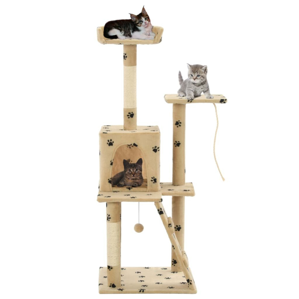 vidaXL Cat Tree with Sisal Scratching Posts 120cm Beige Paw Prints Play Tower