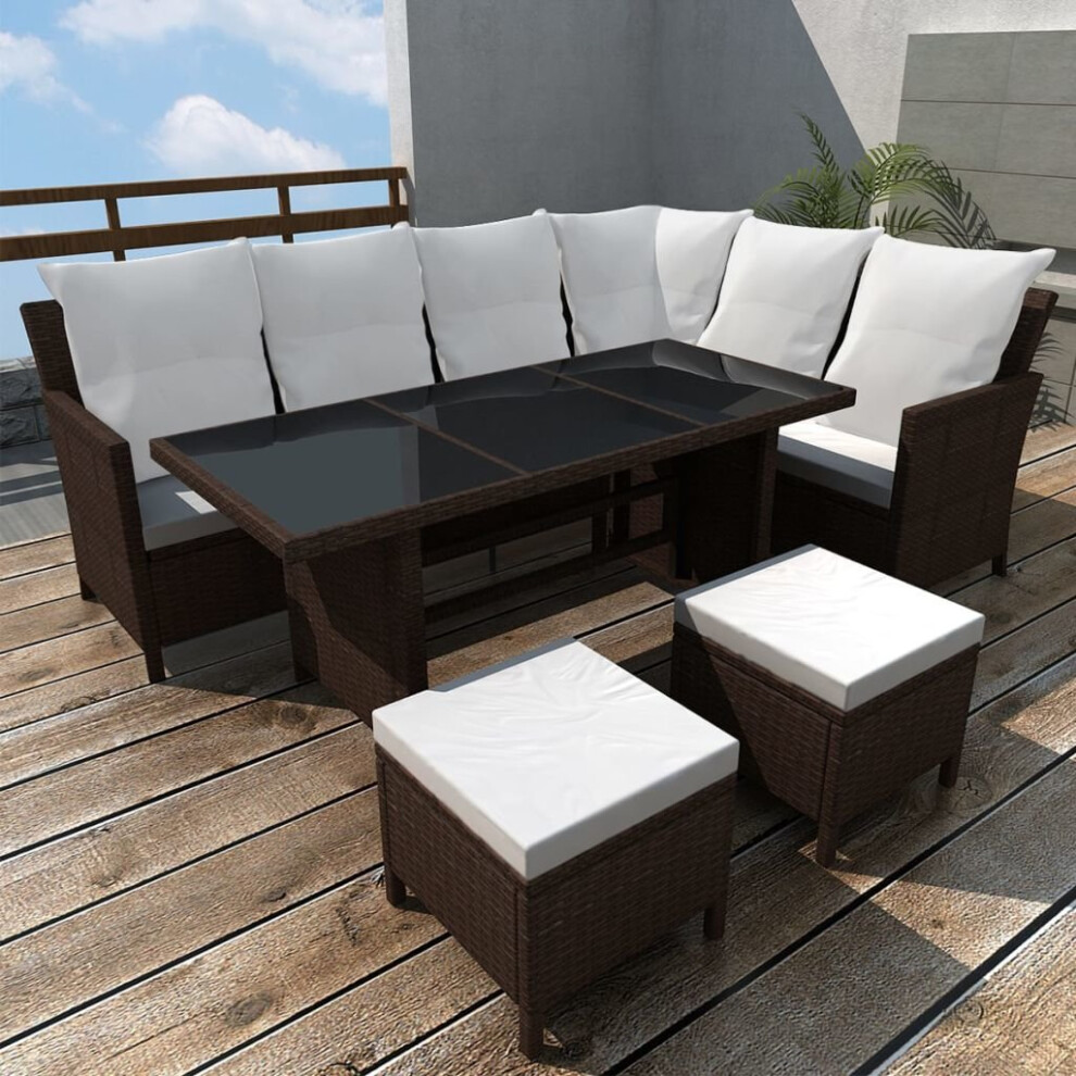 vidaXL Garden Lounge Set with Cushions 4 Piece Poly Rattan Brown Outdoor Patio