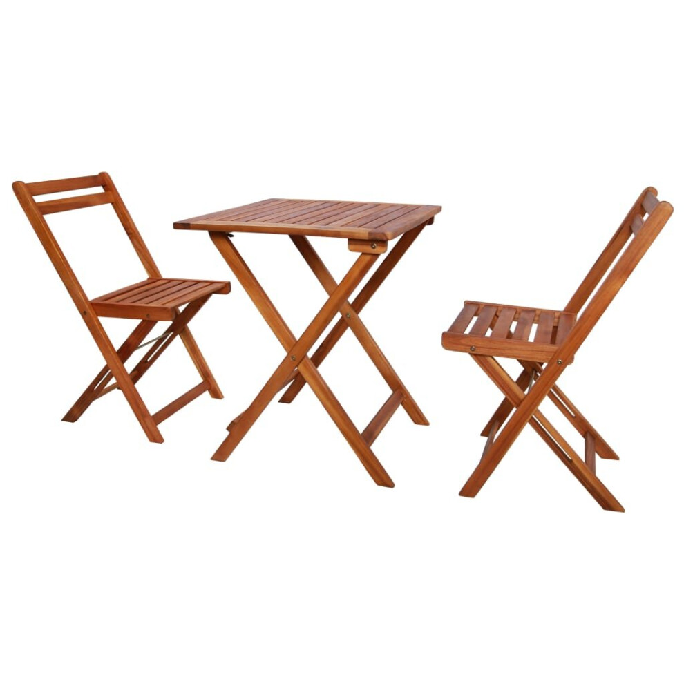 vidaXL Solid Acacia Wood Bistro Set 3 Piece Outdoor Folding Table and Chairs