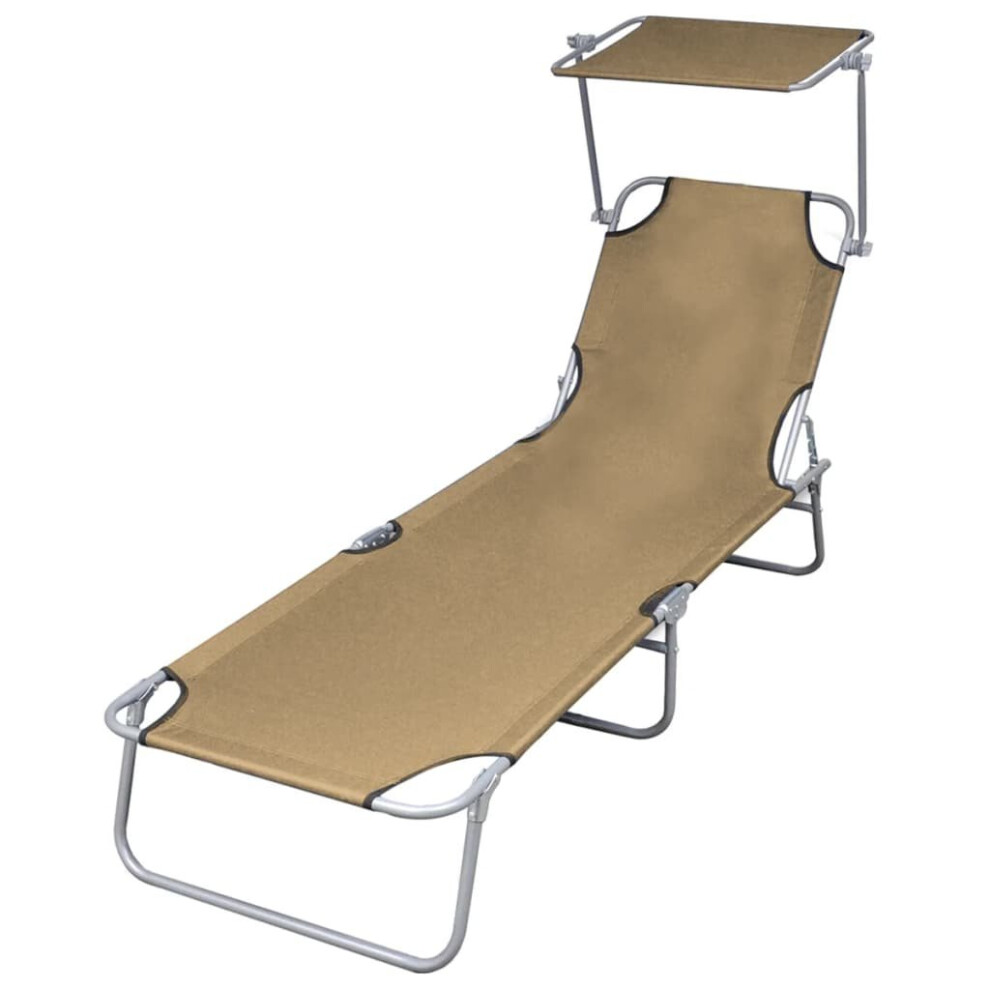 vidaXL Foldable Sunlounger with Canopy Taupe Outdoor Daybed Recliner Chair