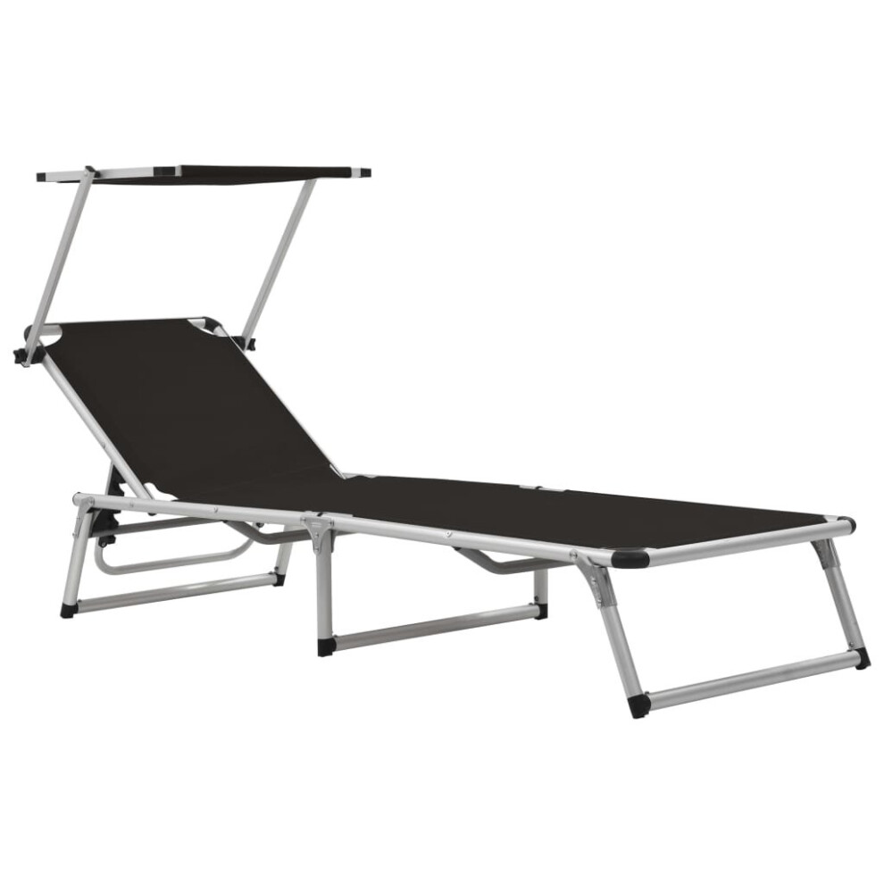 vidaXL Folding Sun Lounger Black Aluminium and Textilene Recliner Chair Daybed