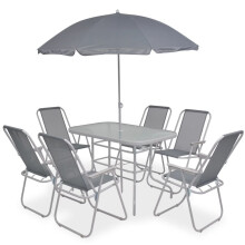vidaXL Outdoor Dining Set 8 Piece Textilene Grey Garden Table Chairs Umbrella