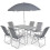 VidaXL vidaXL Outdoor Dining Set 8 Piece Textilene Grey Garden Table Chairs Umbrella 1