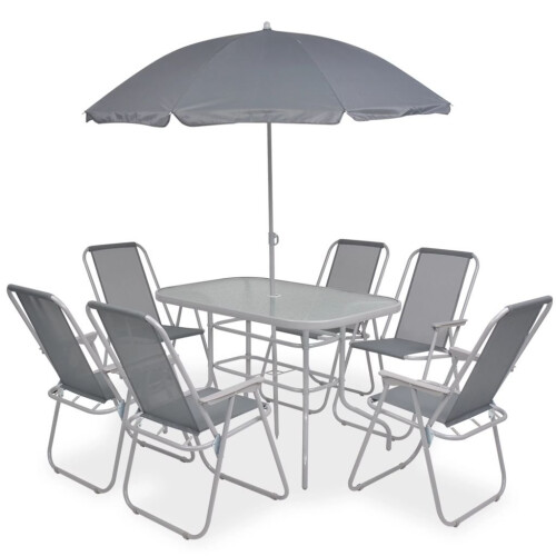 VidaXL vidaXL Outdoor Dining Set 8 Piece Textilene Grey Garden Table Chairs Umbrella