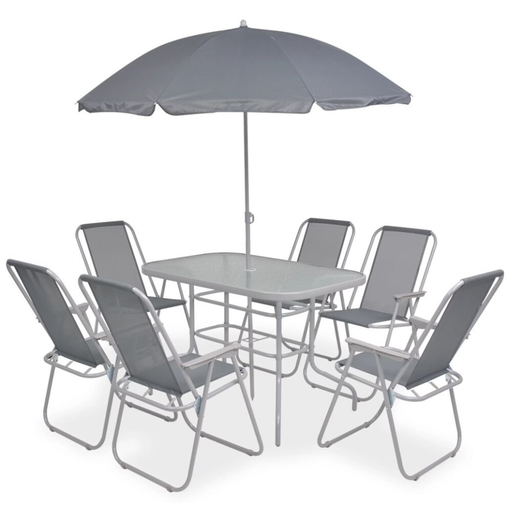 vidaXL Outdoor Dining Set 8 Piece Textilene Grey Garden Table Chairs Umbrella-image-OPC-P52V6TW-NEW