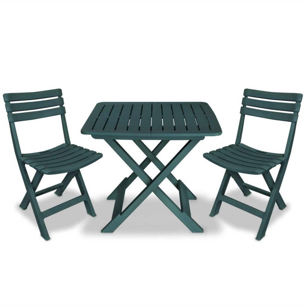 vidaXL Bistro Set Three Piece Plastic Green Outdoor Folding Table and Chairs