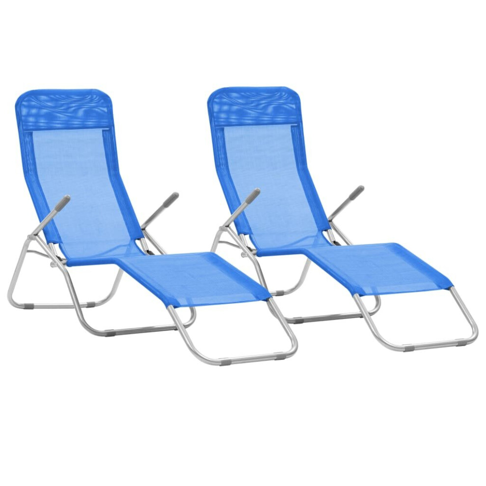 vidaXL 2x Folding Sun Loungers with Swing Frame Textilene Blue Daybed Recliner