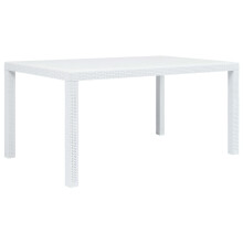 vidaXL Garden Table White 150x90x72cm Plastic Rattan Look Outdoor Furniture