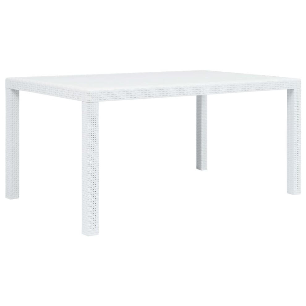 vidaXL Garden Table White 150x90x72cm Plastic Rattan Look Outdoor Furniture