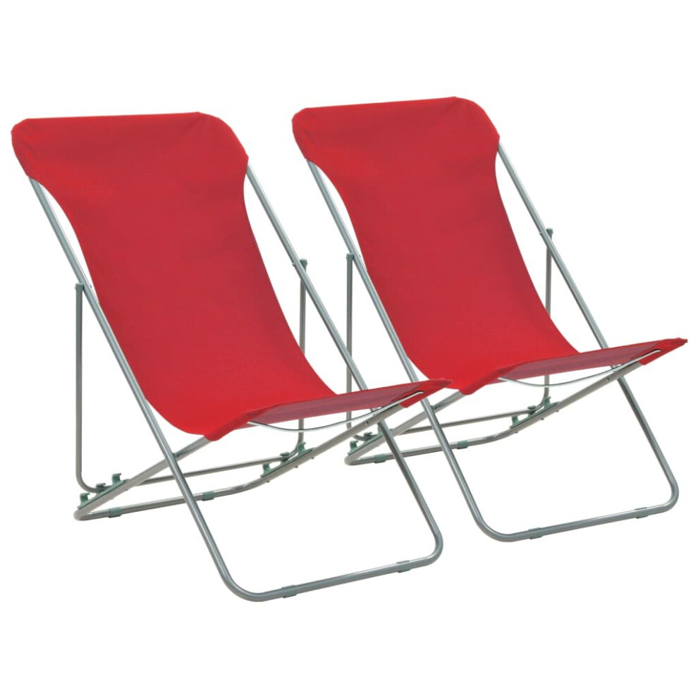 vidaXL 2x Folding Beach Chair Red Steel and Oxford Fabric Pool Camping Seat