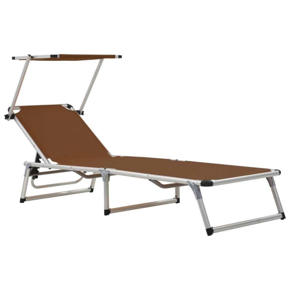 vidaXL Folding Sun Lounger Brown Aluminium and Textilene Recliner Chair Daybed