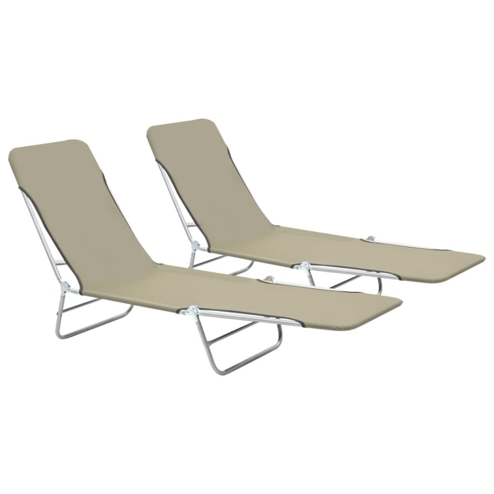 vidaXL 2x Foldable Sunloungers Taupe Outdoor Garden Camping Recliner Day Bed