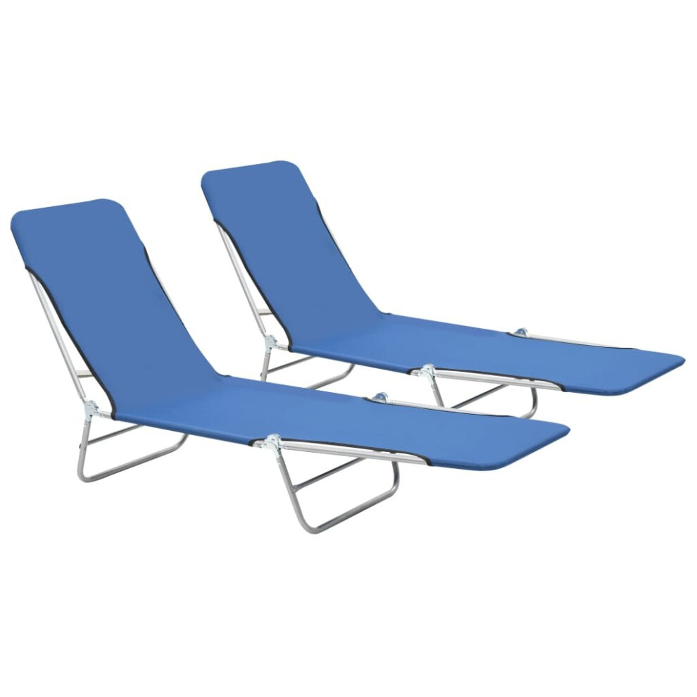 vidaXL 2x Foldable Sunloungers Blue Outdoor Garden Camping Recliner Daybed