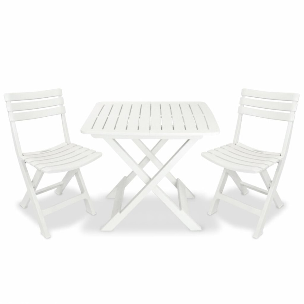 vidaXL Garden Bistro Set Three Piece Plastic White Folding Table and Chairs