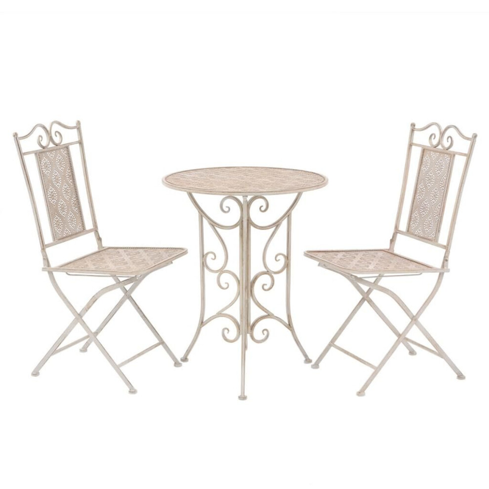 vidaXL Bistro Set Three Piece Outdoor Garden Patio Table and Chair Steel White