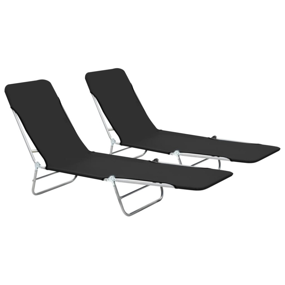 Vidaxl 2X Foldable Sunloungers Outdoor Garden Camping Recliner Day Bed Black