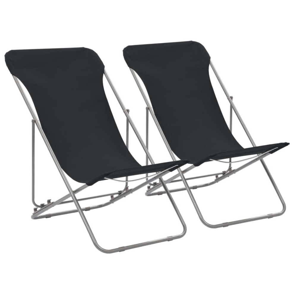 vidaXL 2x Folding Beach Chair Black Steel and Oxford Fabric Pool Camping Seat