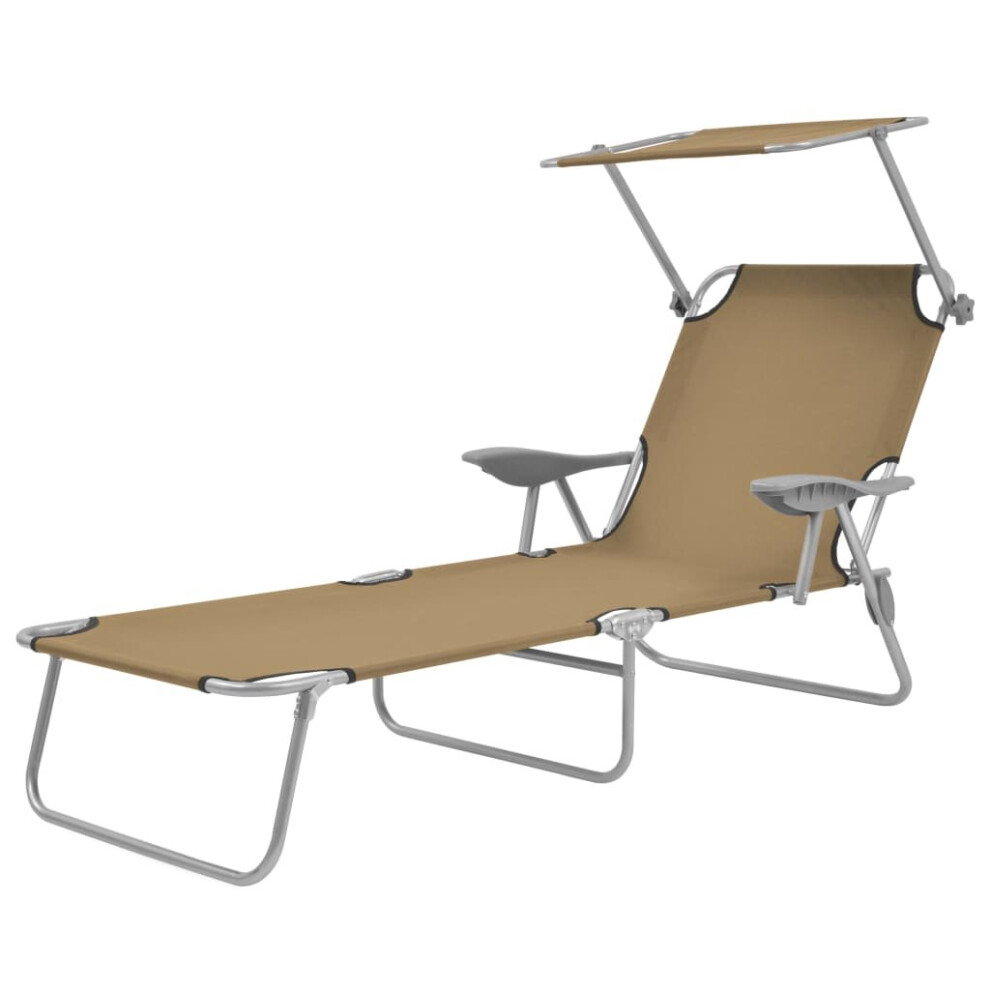 vidaXL Foldable Sunlounger with Canopy Taupe Outdoor Daybed Recliner Chair