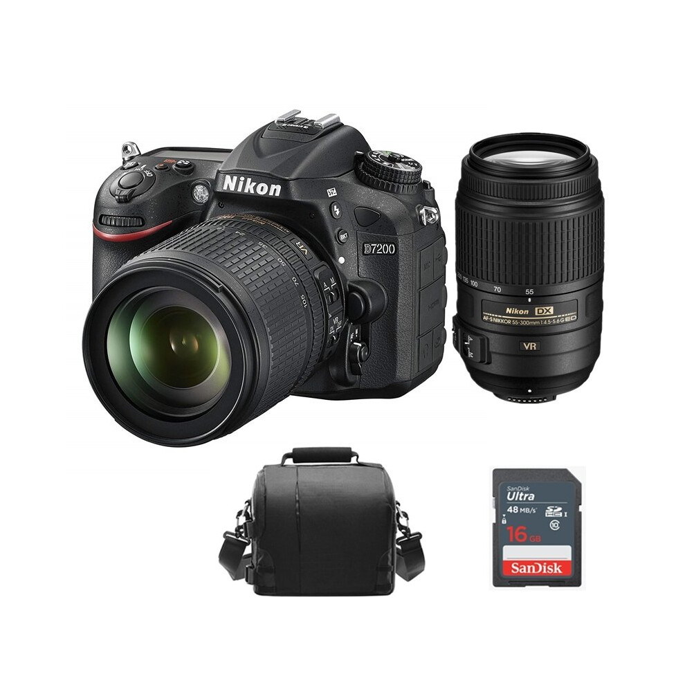 Nikon D7200 +Af-S 18-105Mm F3.5-5.6G Ed+Af-S 55-300Mm+Bag+16Gb Sd Card